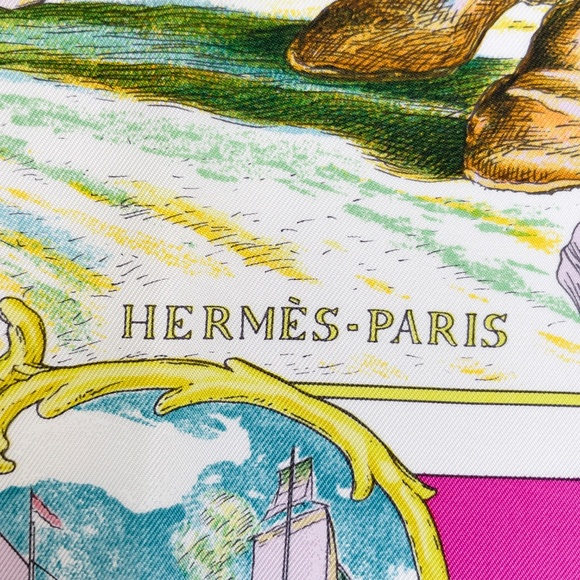 Collectible NWT Hermes Scarf Carré 90 "Marquis de Lafayette" in Turquoise/Pink - Picture 5 of 11
